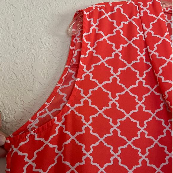 Tacera Tie Neck Blouse Womens Size XL Orange White Button Front Work Church - Picture 4 of 14